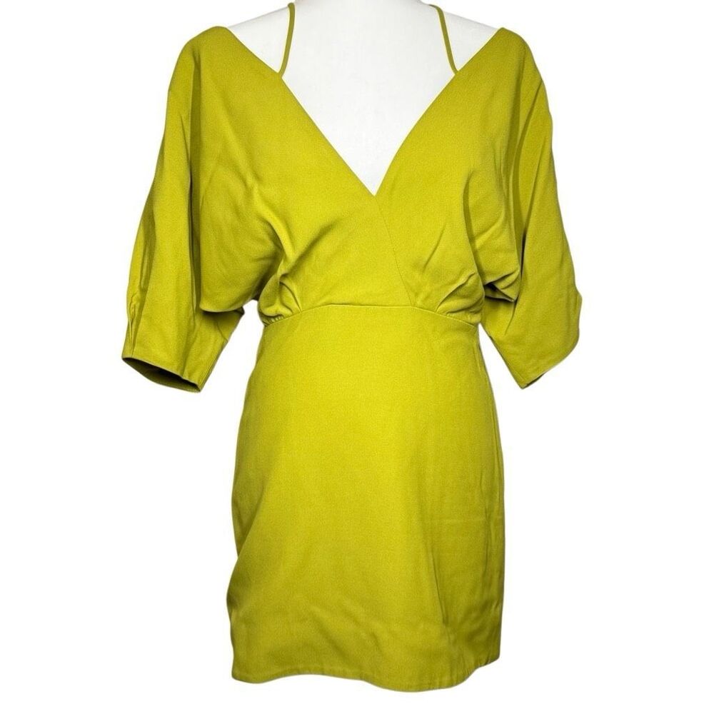 IORANE Green Cold Shoulder 3/4 Sleeve Mini Sheath Dress Size XS V-neck Lined